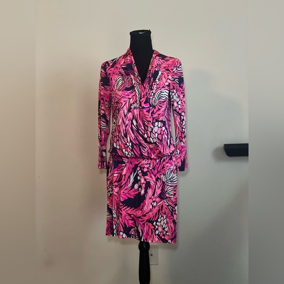 Lilly Pulitzer- Felicia dress Bright‎ Navy and pink with floral prints Size S - Picture 10 of 11